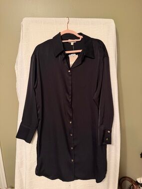 eesome Black Satin Button-Down Mini Dress